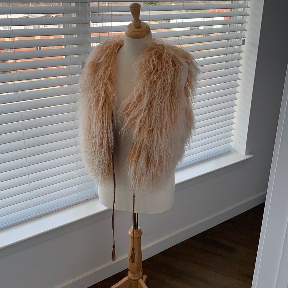 LaRok genuine sheep fur vest with leather tassels